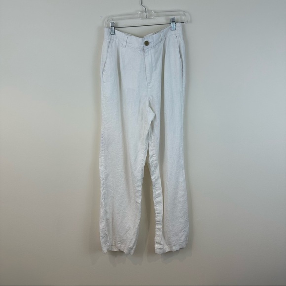 Lands' End White Linen High Waisted Elastic Waist Pants Size 6 - Picture 2 of 7